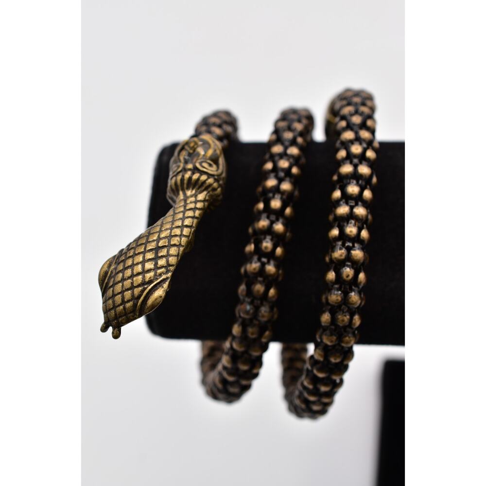 D.L. Auld Vintage Snake Wrap Bracelet Brass Coiled Serpent Bangle Signed BinO